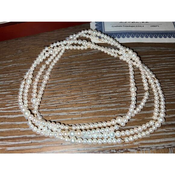 64" Freshwater Pearl Necklace With 17 Rondelles 14k Gold Costco Authentic - Picture 1 of 6